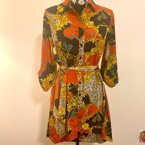 Chain Print Belted Shirt Dress